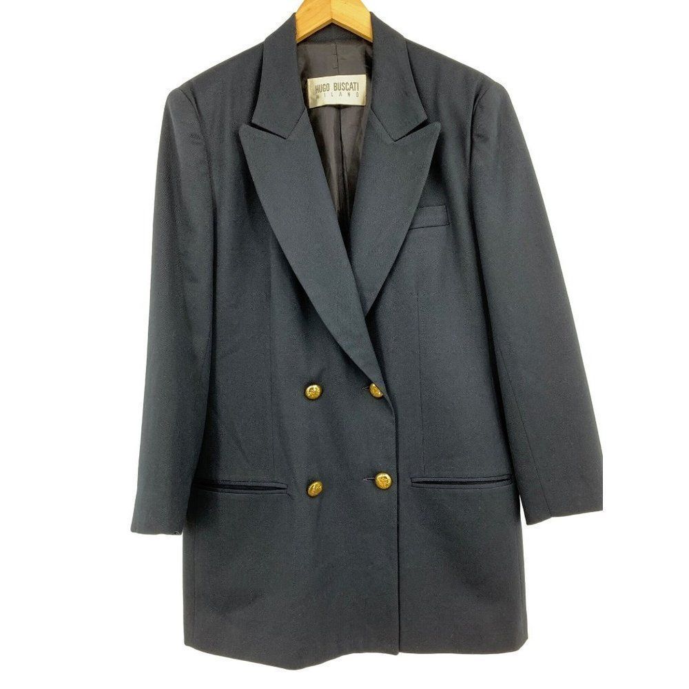 Vintage Hugo Buscati Wool Nautical Jacket Blazer Longline Women Size 12 L 2408 - Picture 4 of 16